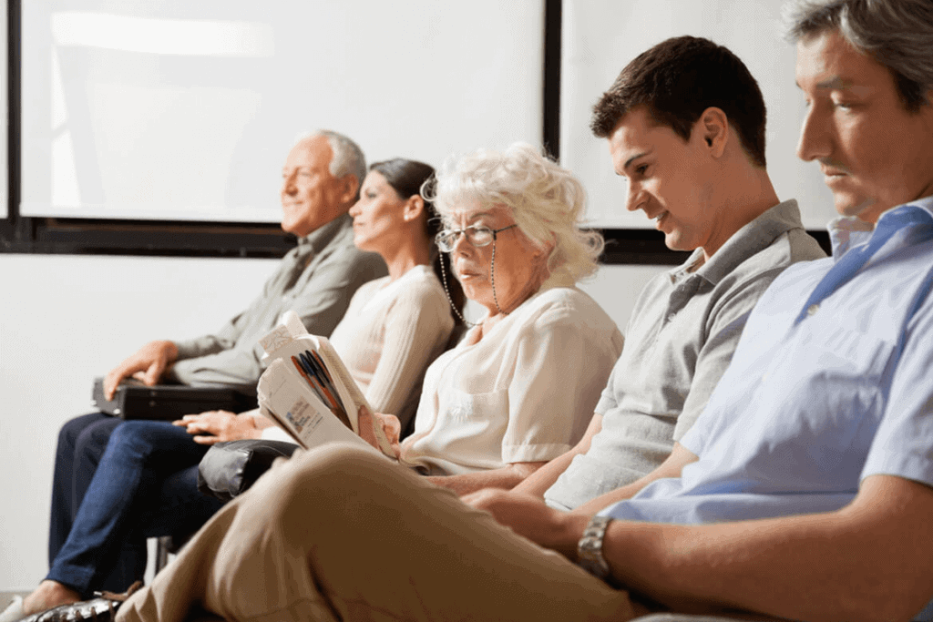 patients sitting in medical waiting room