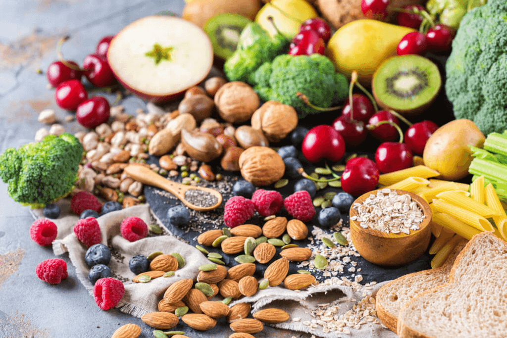 assortment of nuts, fruits, vegetables and seeds