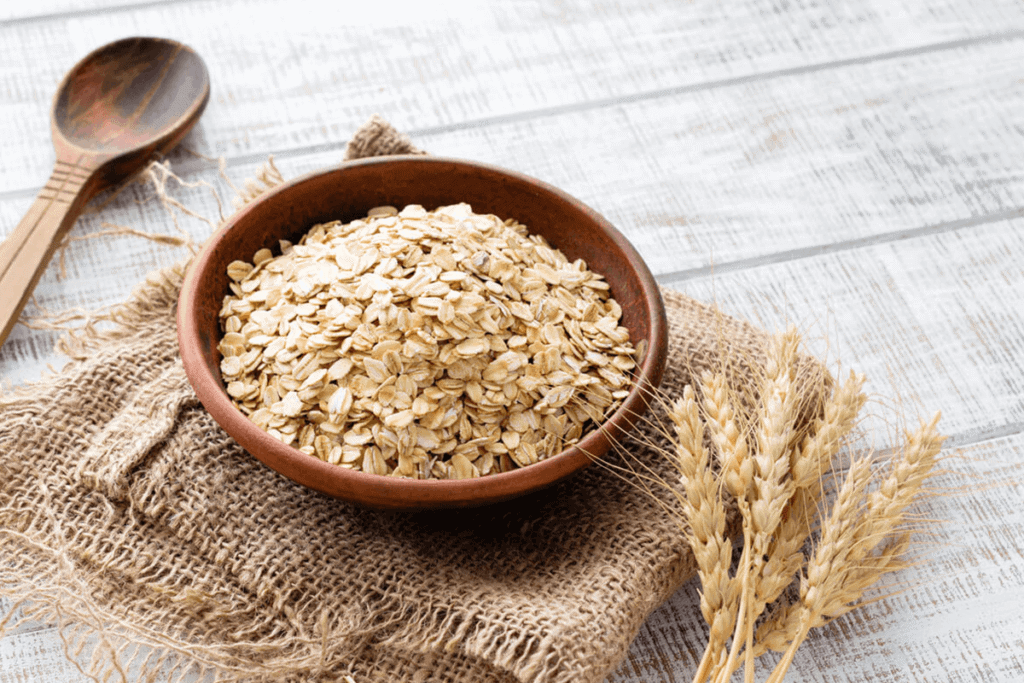 oats in a wooden bowl