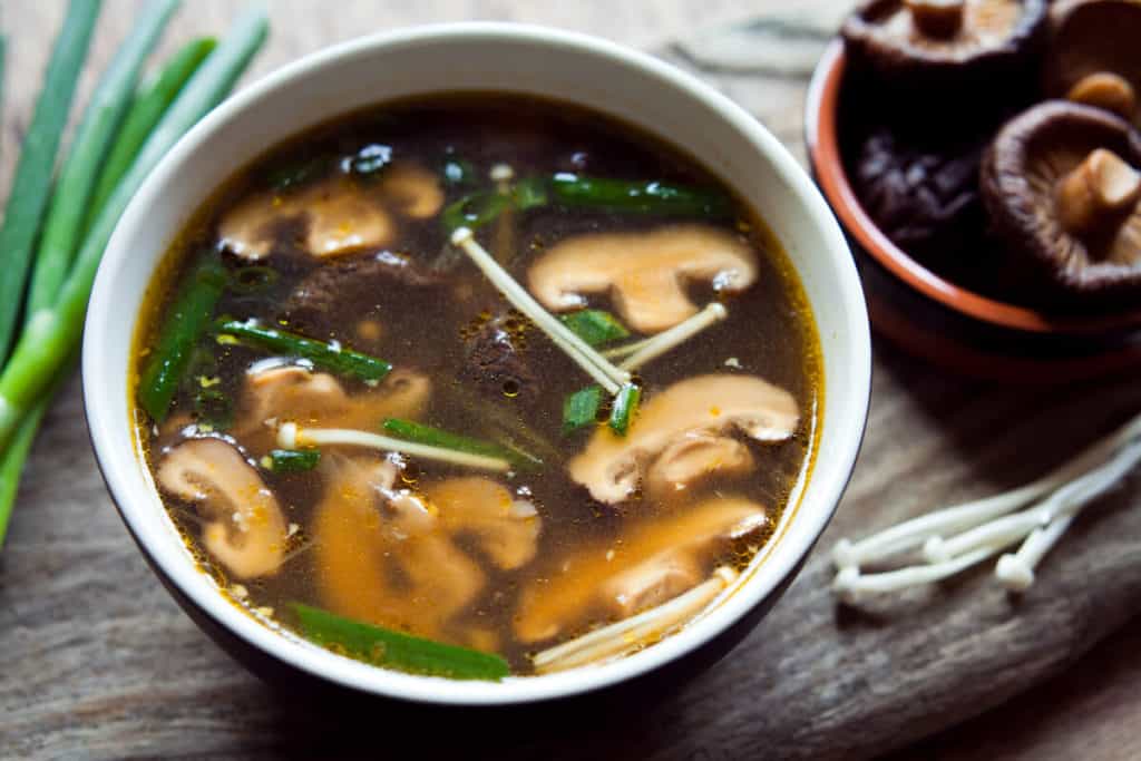 Bowl of shiitake mushroom soup