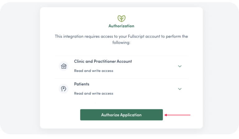 screenshot of a step to authorize the application to complete the account integration