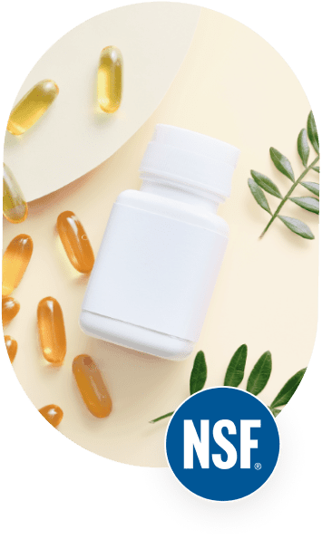 Pill bottle with NSF logo