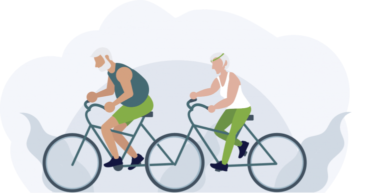 illustration of man and woman riding bike