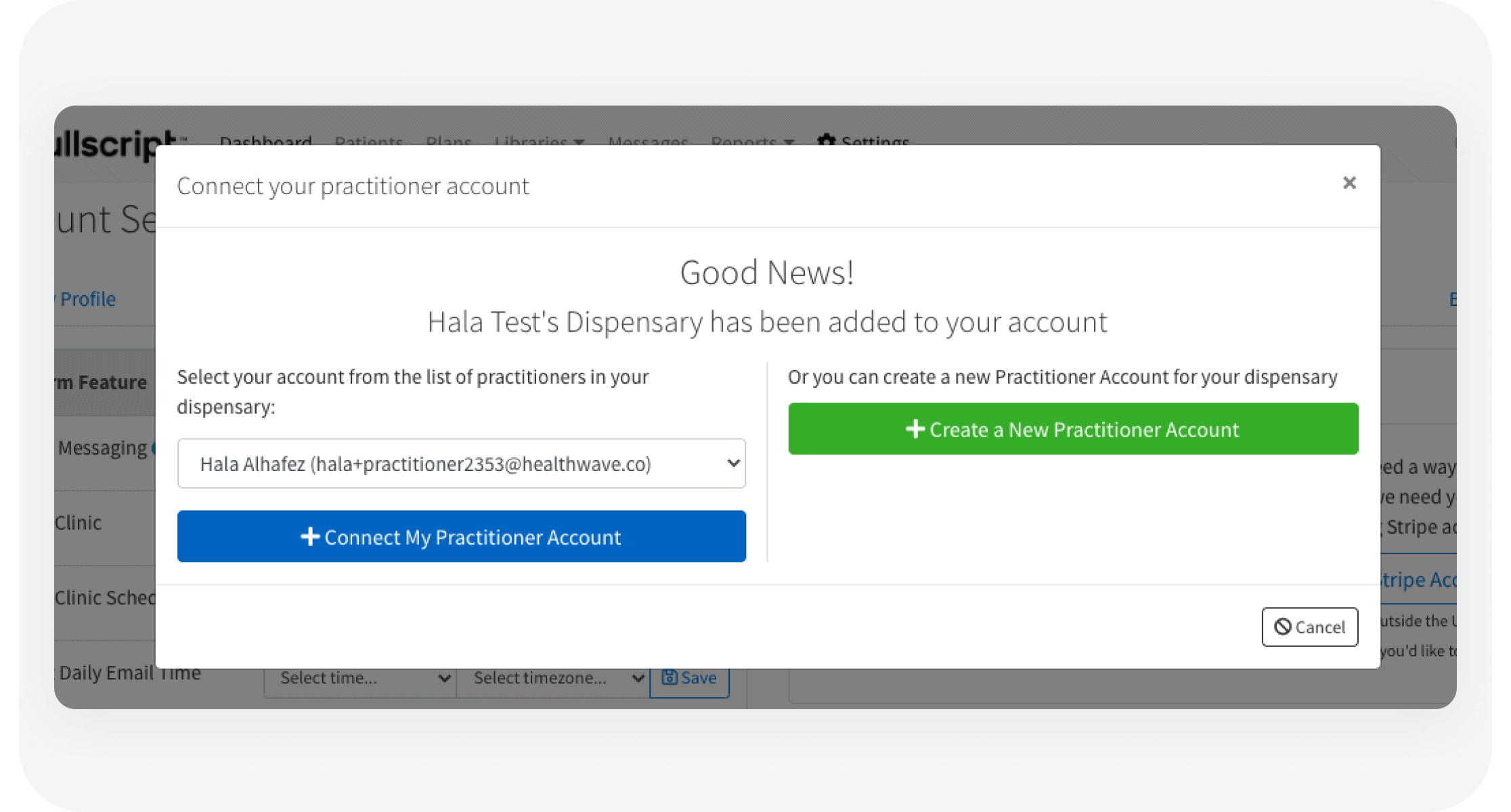 integrations partner screenshot of Fullscript authorization pop-up