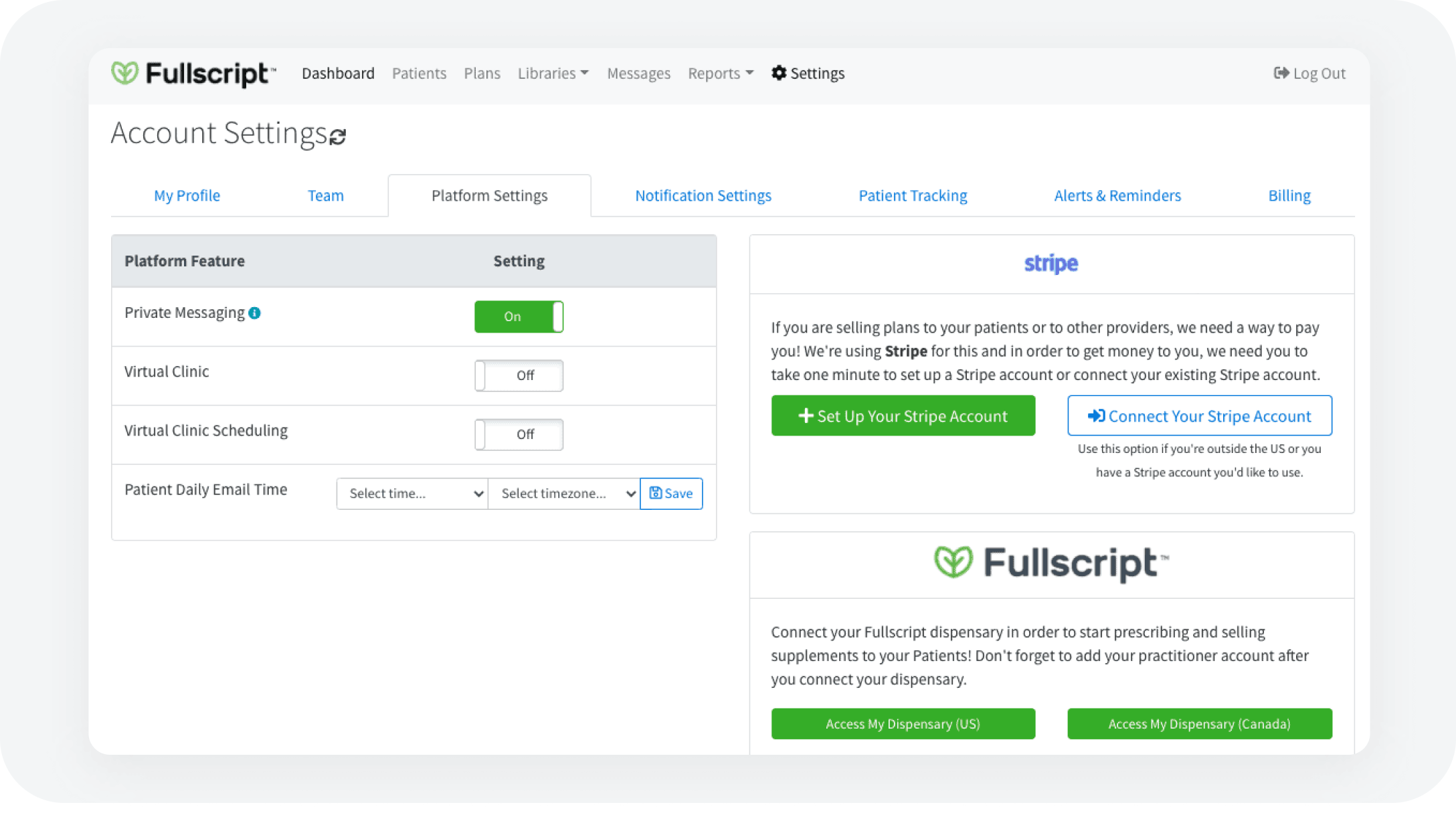 integrations partner screenshot of Bodysite Platform settings