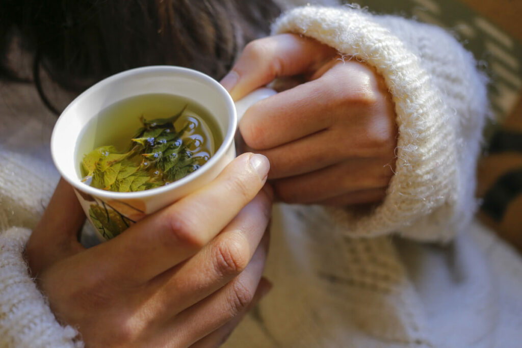 women holding cup of herbal tea