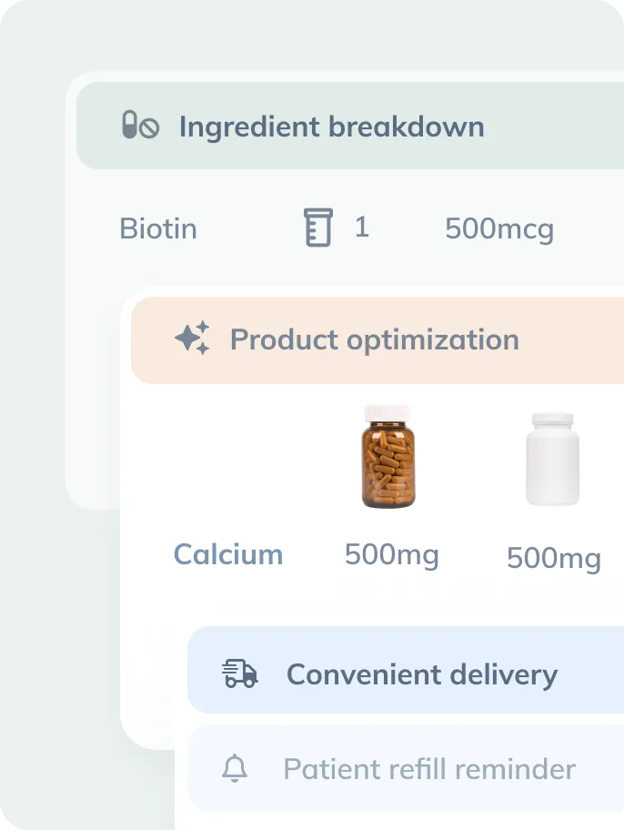 an image of ingredient breakdowns, product optimizations, and benefits
